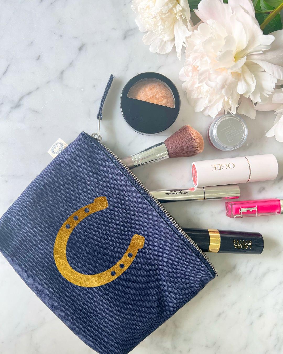 Gold Horseshoe Navy Makeup Bag - Quilted Koala