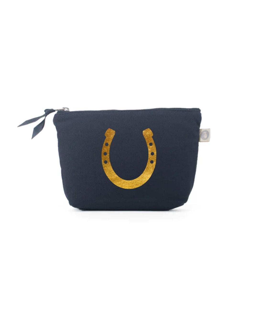 Gold Horseshoe Navy Makeup Bag - Quilted Koala
