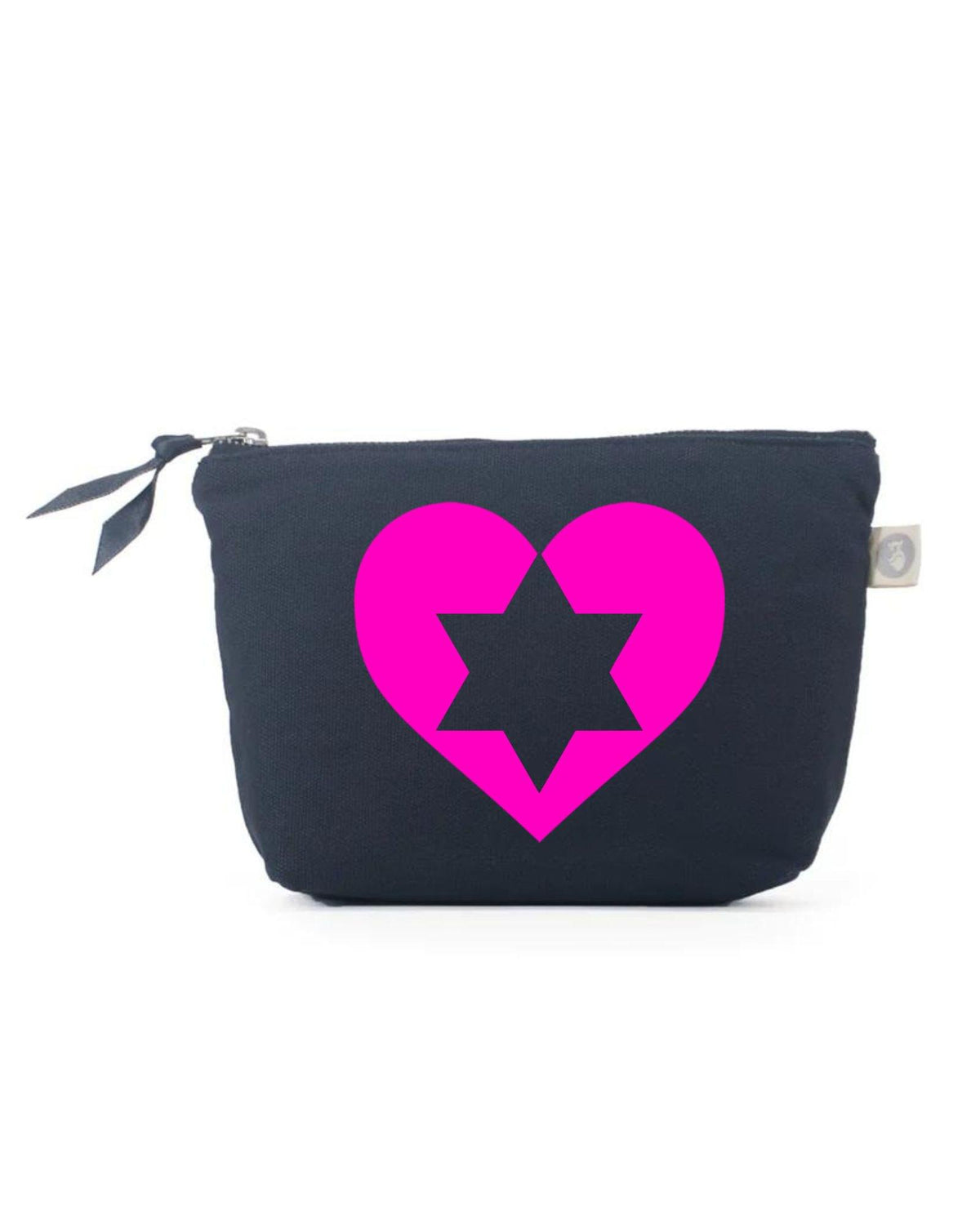 HEART STAR OF DAVID Makeup Bag- Navy with Neon Pink - Quilted Koala