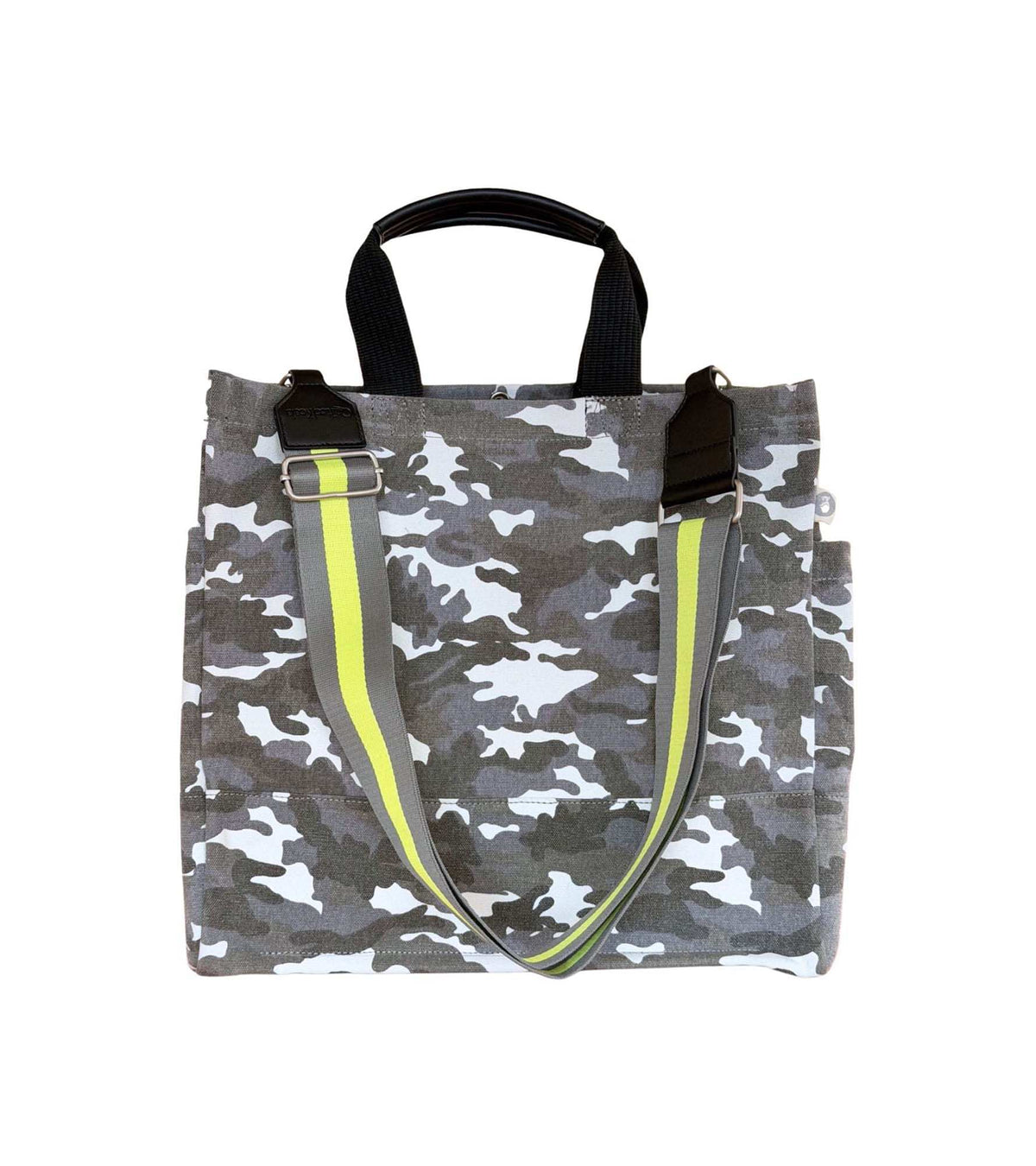 Grey Camo Luxe North South Bag + FREE Neon Yellow & Grey Luxe Strap - Quilted Koala