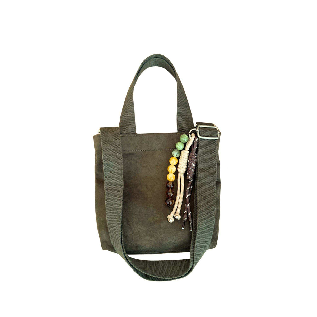Midi Town Crossbody Bag: Olive Vegan Suede + Beaded Paracord Charm - Quilted Koala