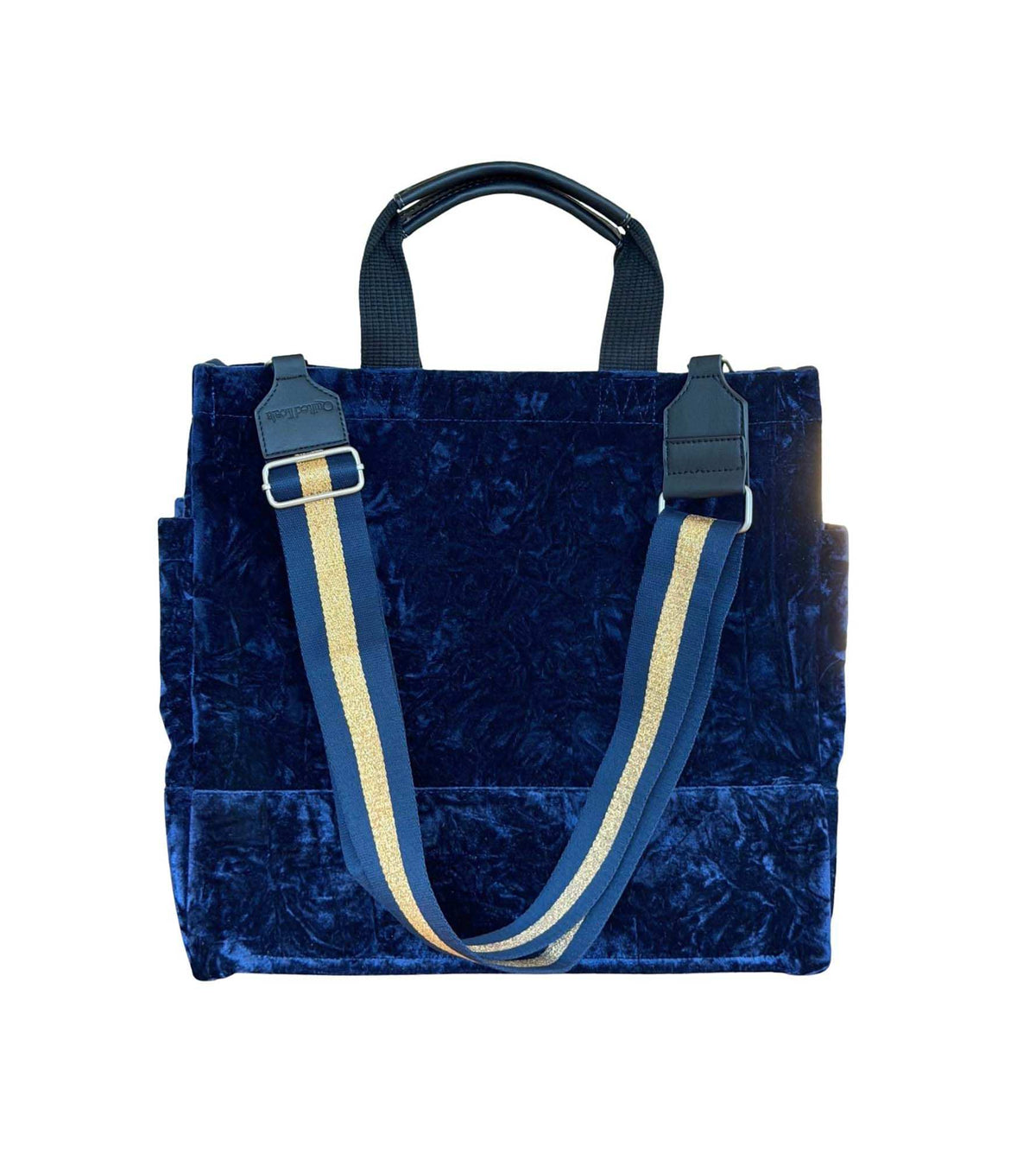 Midnight Blue Velvet Luxe North South Bag + FREE Navy & Gold Luxe Strap - Quilted Koala