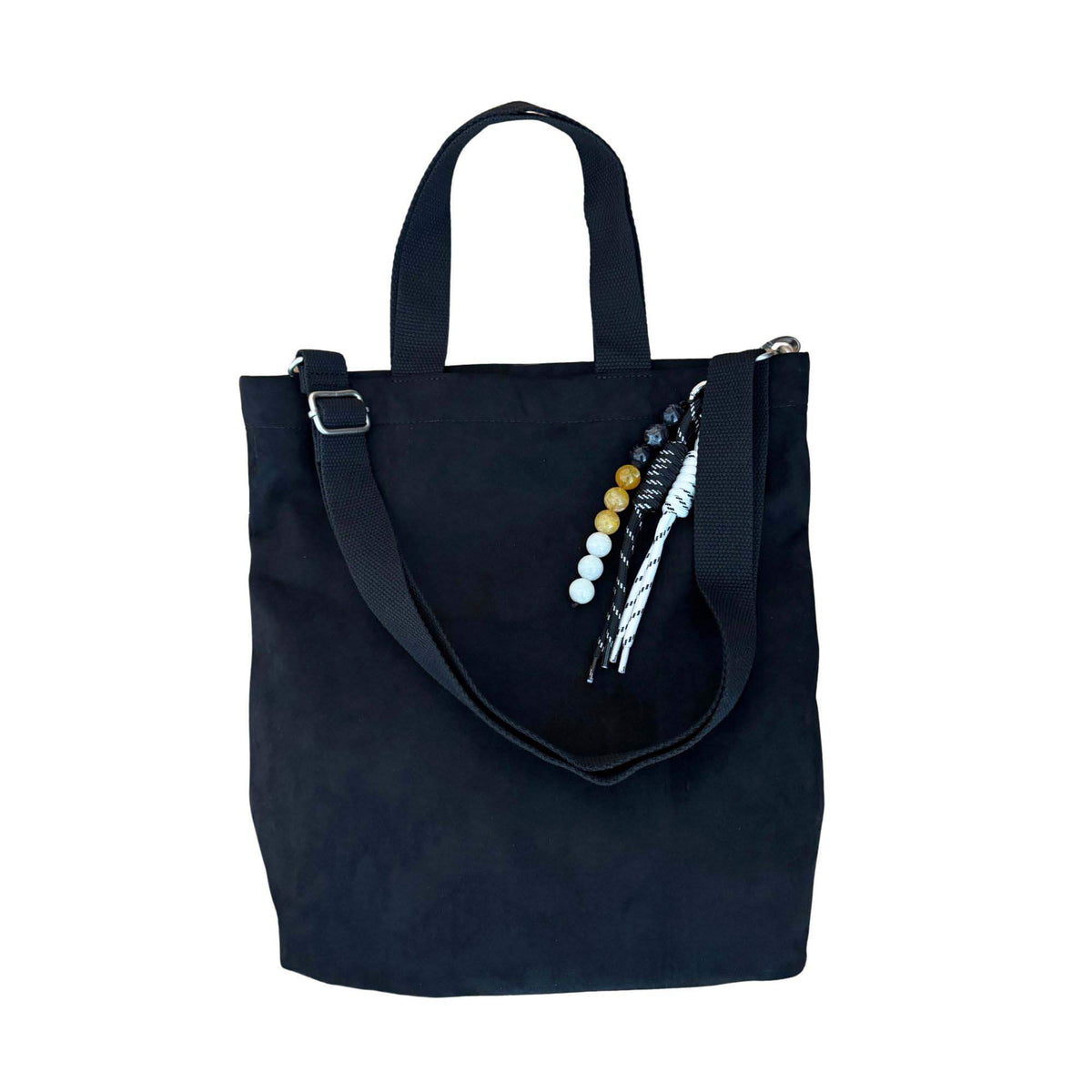 Town Crossbody Bag: Black Vegan Suede + Beaded Paracord Charm - Quilted Koala