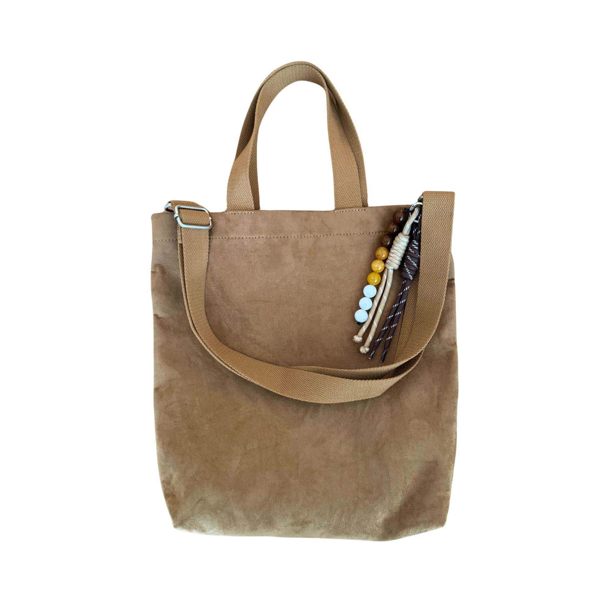 Town Crossbody Bag: Mocha Vegan Suede + Beaded Paracord Charm - Quilted Koala