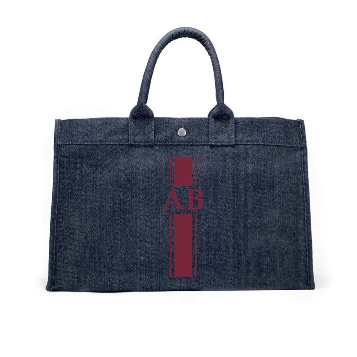 East West Bag: Denim with Wine Monogram Stripe - Quilted Koala