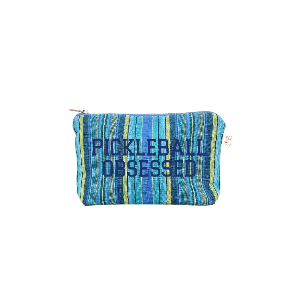 Pickleball Obsessed Makeup Bag - blue happy stripe NEW! - Quilted Koala