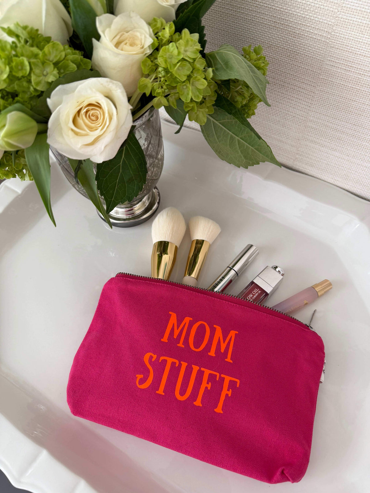 MOM STUFF - Pink Makeup Bag with Orange - NEW! - Quilted Koala