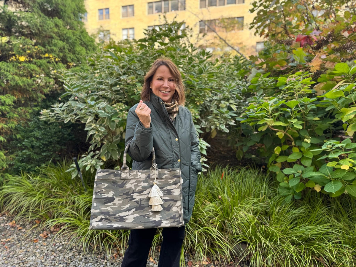 Green Camo East West Bag + FREE Champagne Tassel - Quilted Koala