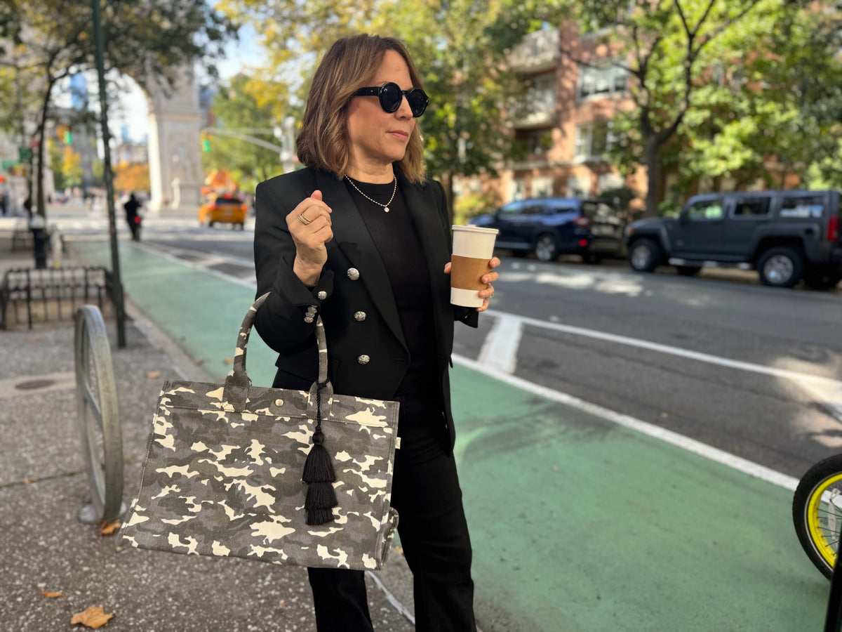 Grey Camo East West Bag + FREE Black Tassel - Quilted Koala