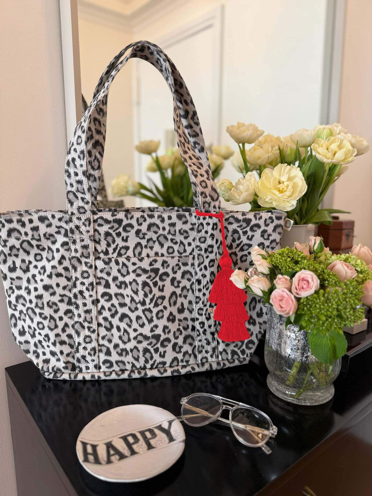 Leopard Midi Zipper Tote + FREE Red Tassel - Quilted Koala