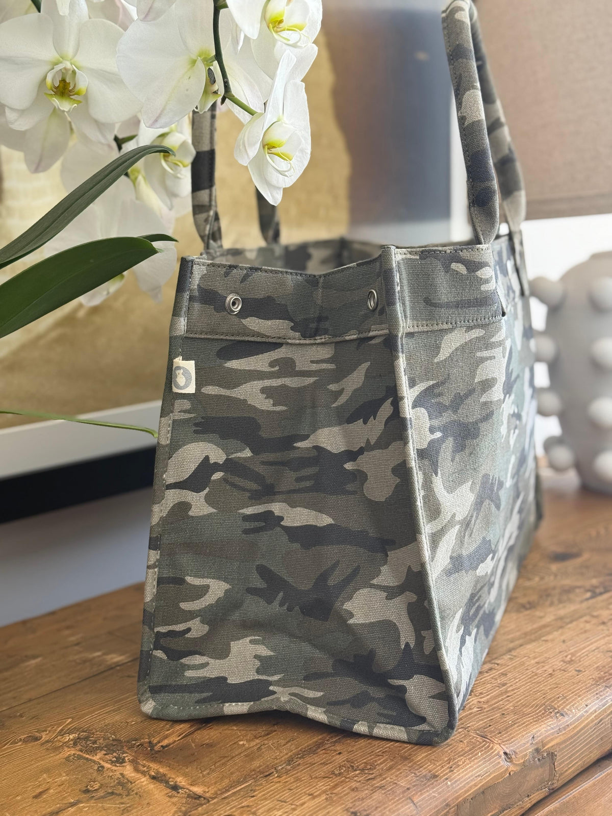 East West Bag: Green Camo & Dark Chocolate Monogram Stripe - Quilted Koala