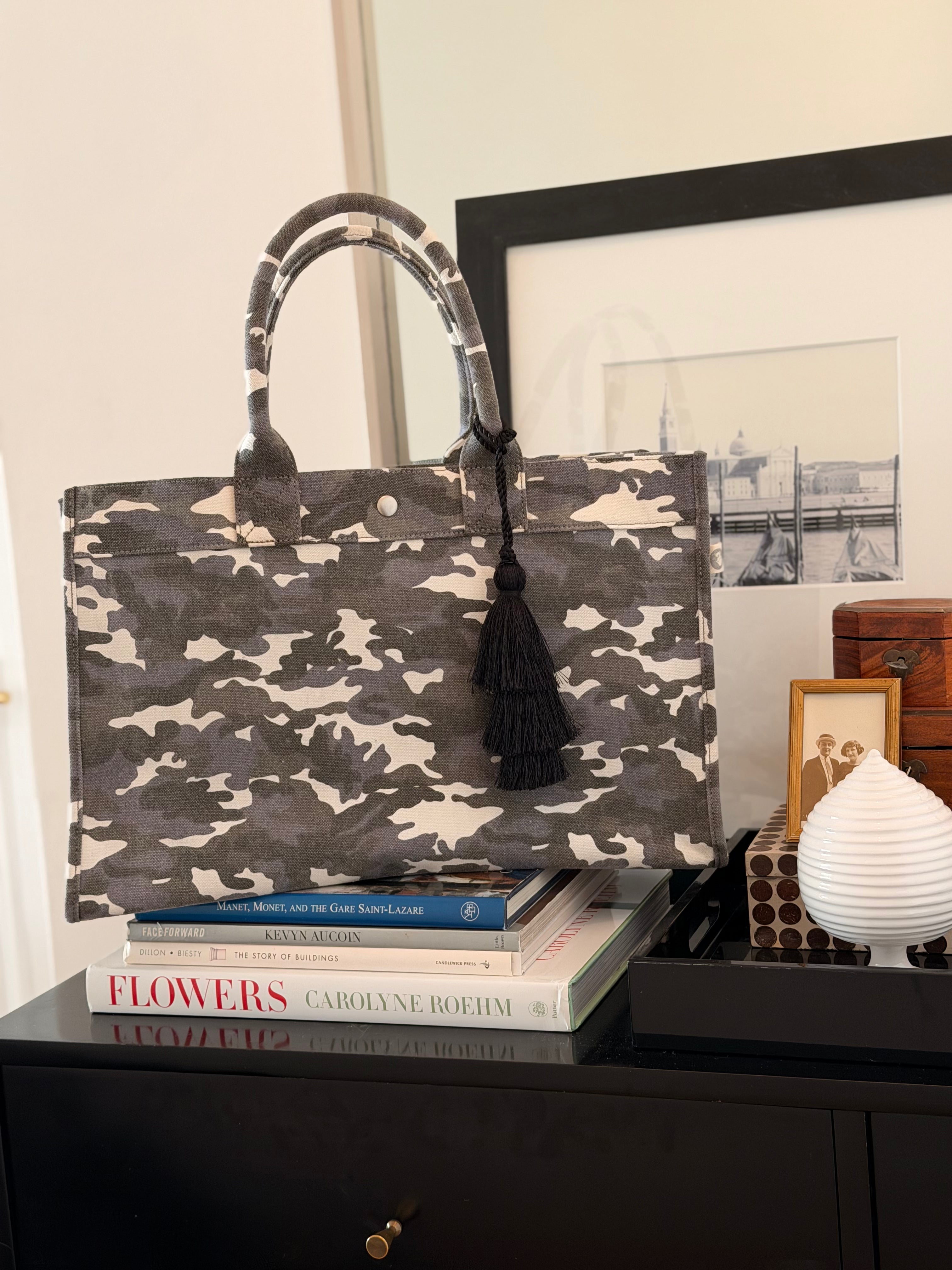 Grey Camo East West Bag + FREE Black Tassel - Quilted Koala