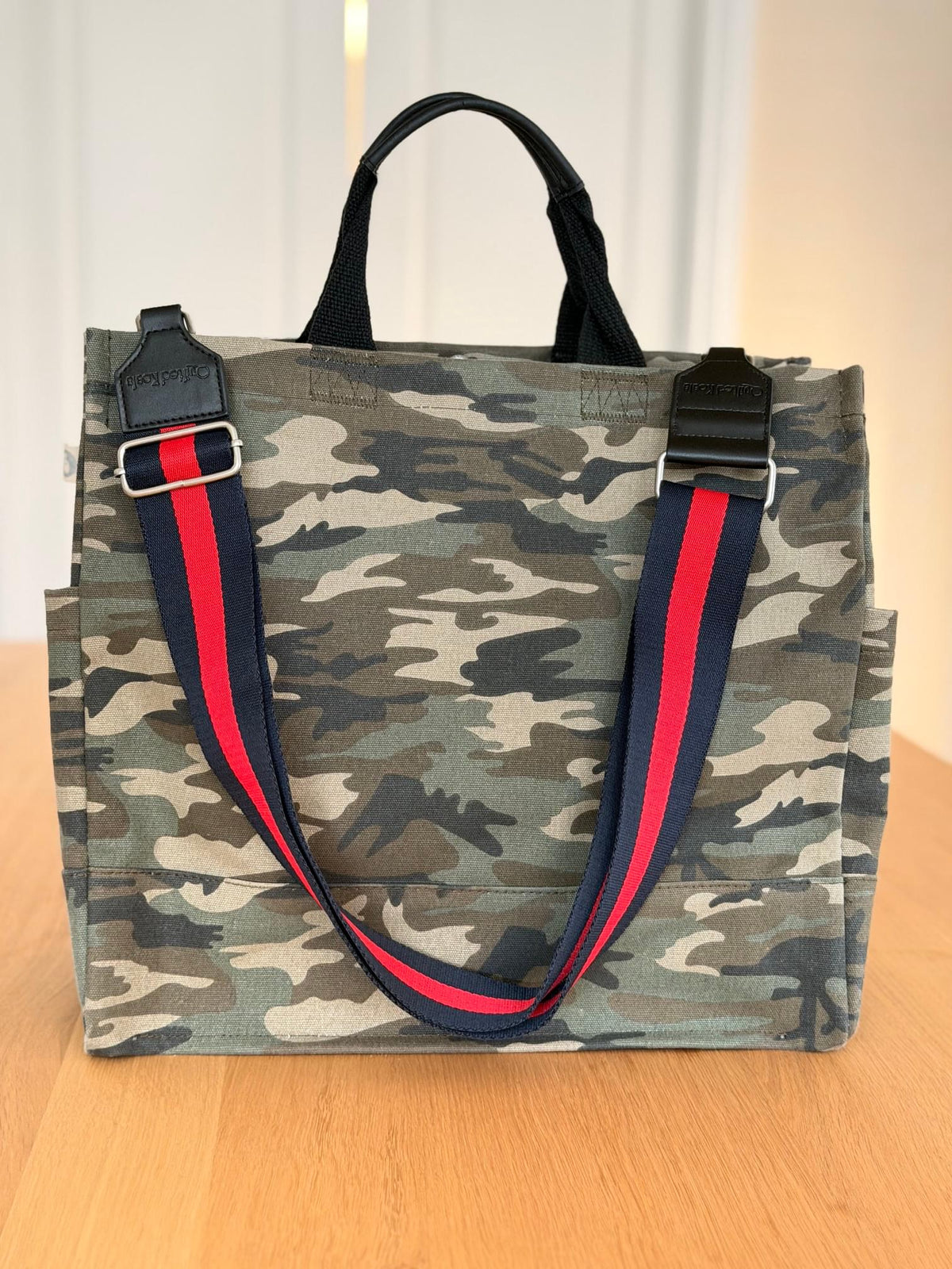 Green Camo Luxe North South Bag + FREE Navy & Red Luxe Strap - Quilted Koala