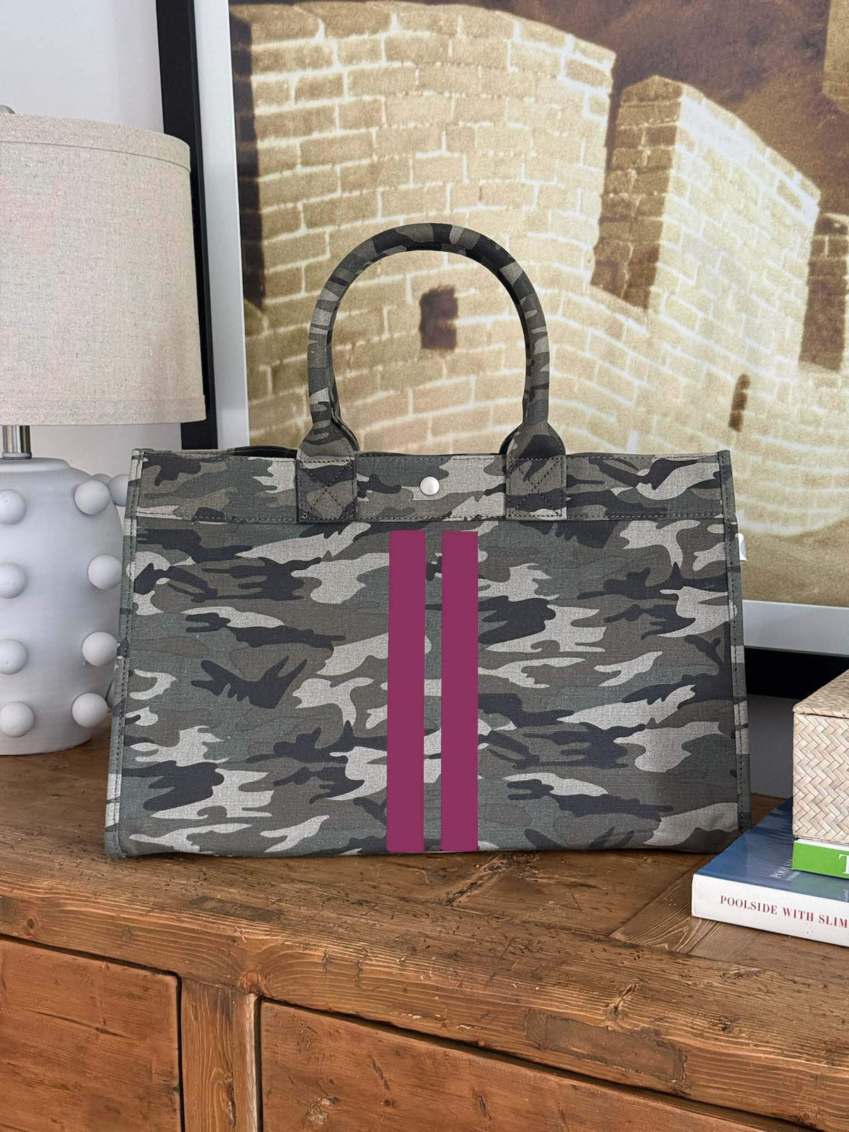 East West Bag: Green Camo & Wine Double Stripe - Quilted Koala