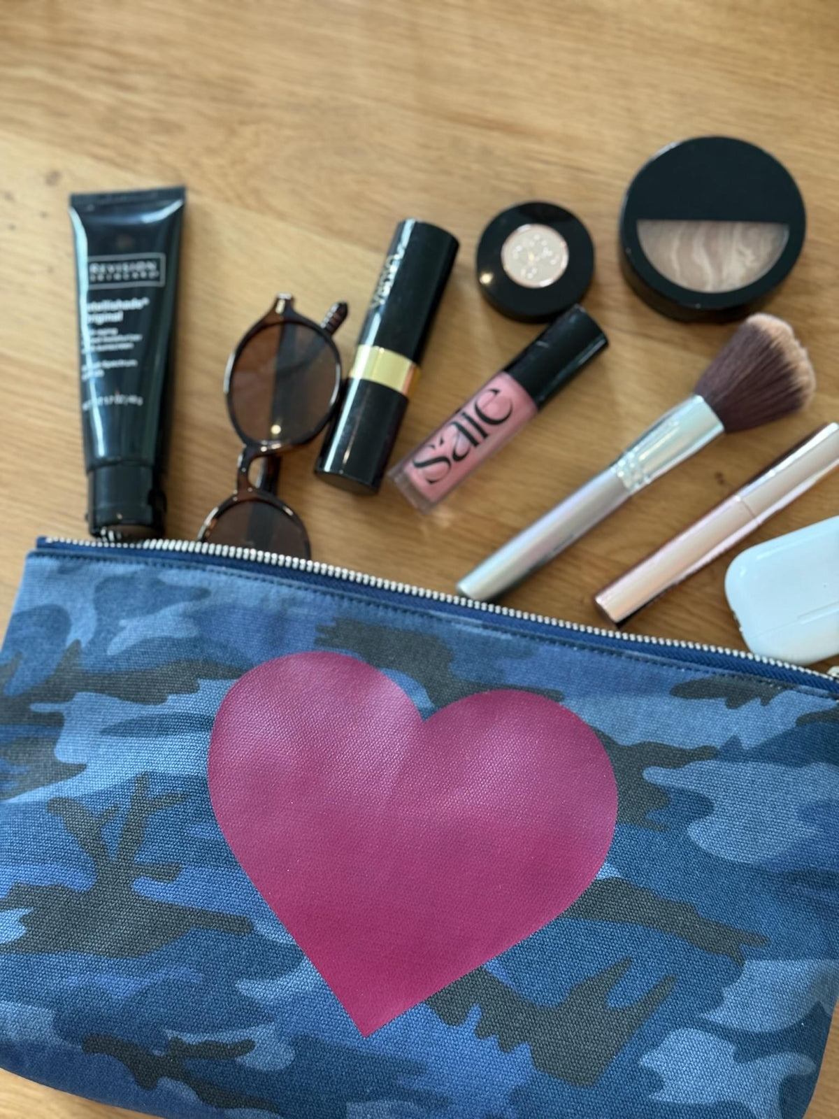 Clutch Bag: Dark Blue Camo with Wine Heart - Quilted Koala
