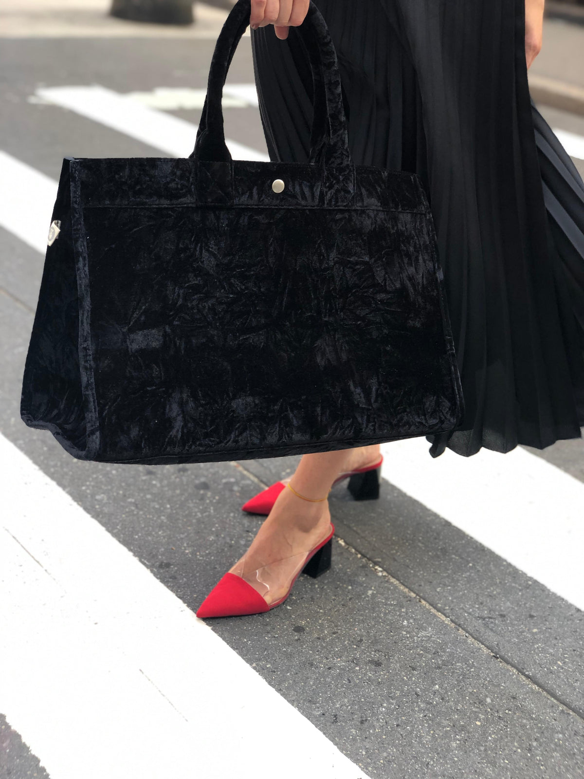 Black Velvet East West Bag + FREE Gold Tassel - Quilted Koala