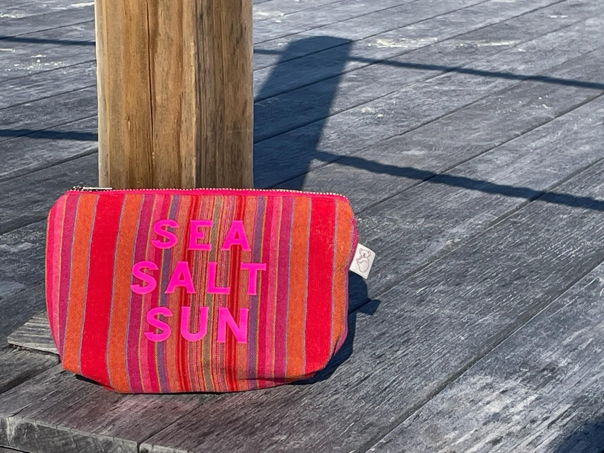 SEA SALT SUN Makeup Bag in Pink Happy Stripe - Quilted Koala