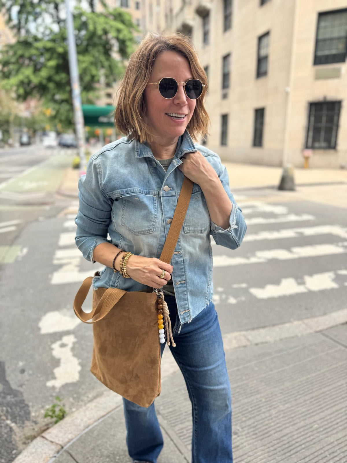 Town Crossbody Bag: Mocha Vegan Suede + Beaded Paracord Charm - Quilted Koala