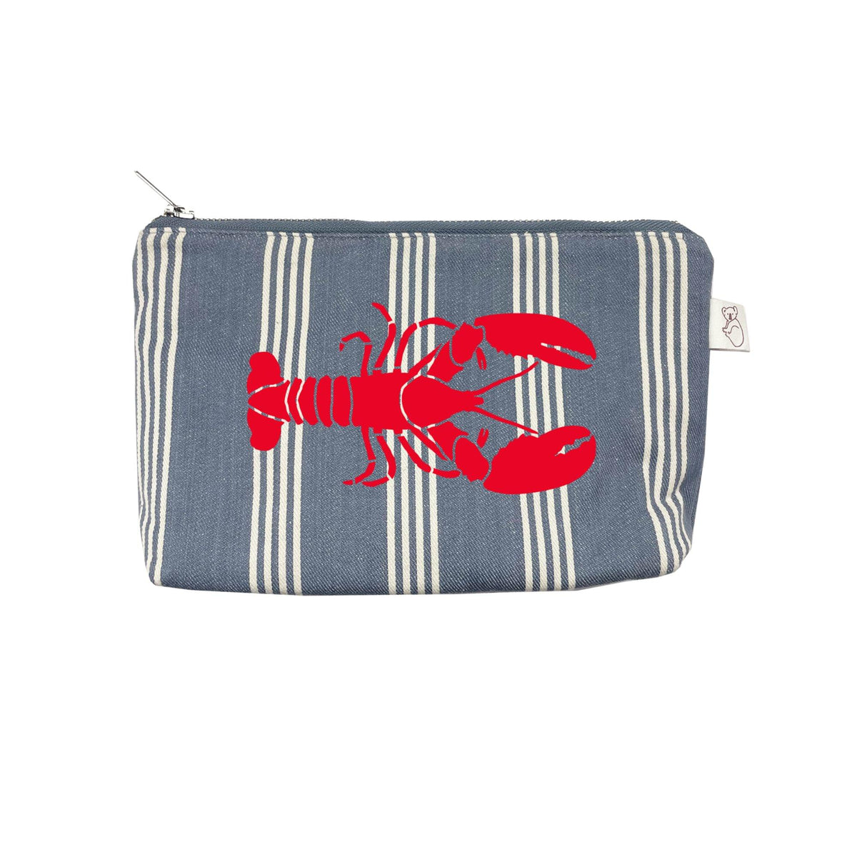 Makeup Bag Blue Ticking Stripe with a Red Lobster - Quilted Koala