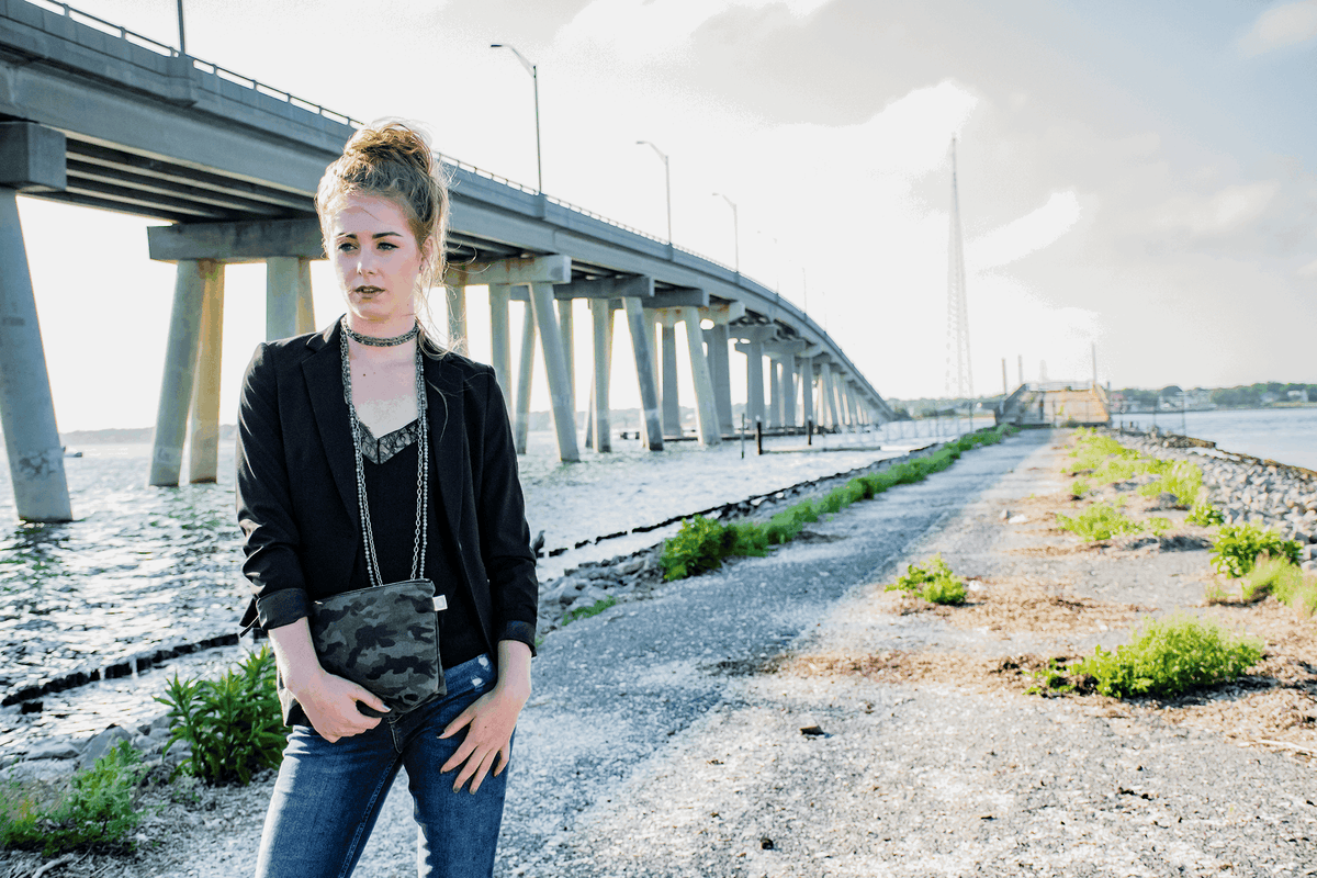 Clutch Bag: Black Camouflage - Quilted Koala