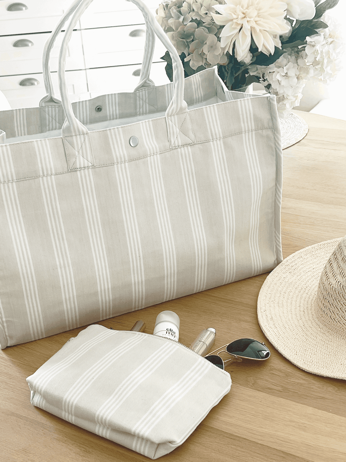 East West Bag - Sand Ticking Stripes - Quilted Koala
