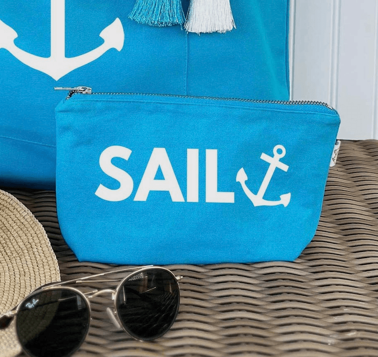 Makeup Bag: Aqua - SAIL ANCHOR NEW - Quilted Koala