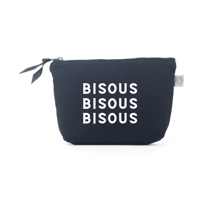 Bisous Bisous Bisous (Kisses, KIsses, Kisses) Navy Makeup Bag - NEW! - Quilted Koala