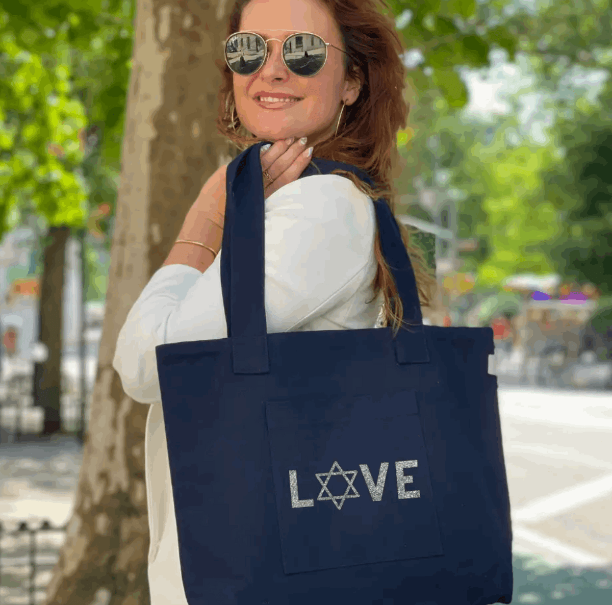 Navy Midi Everything Bag - LOVE with Silver Star of David - Quilted Koala