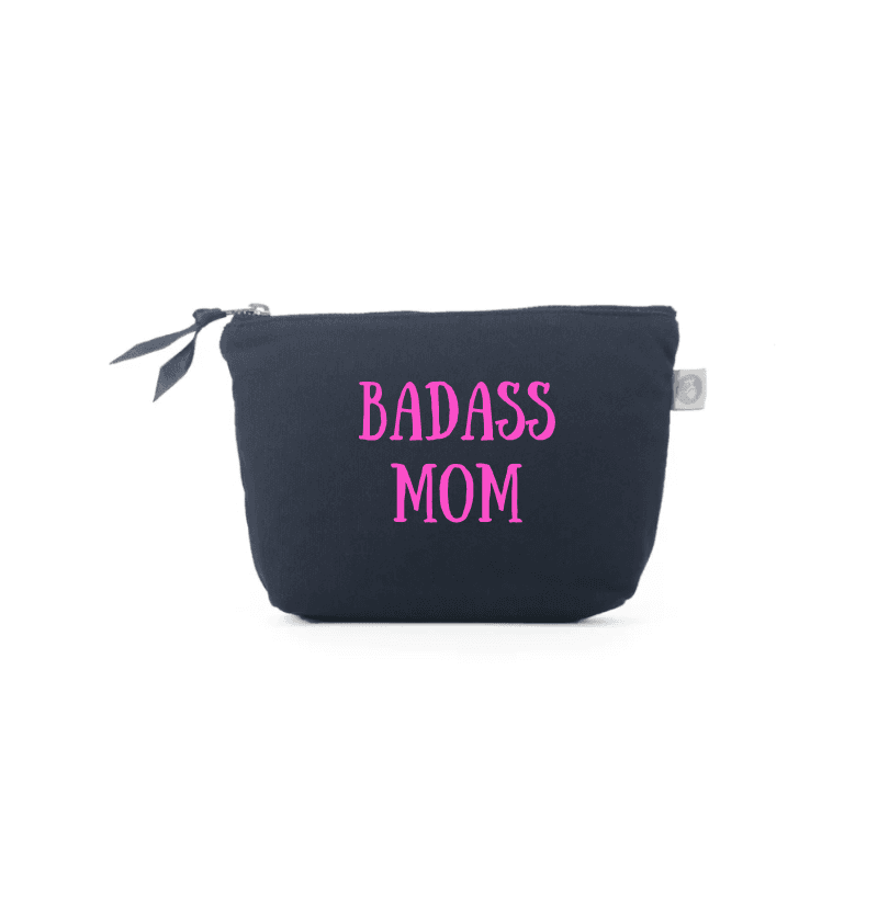 BADASS MOM - Navy Makeup Bag with Pink - NEW! - Quilted Koala