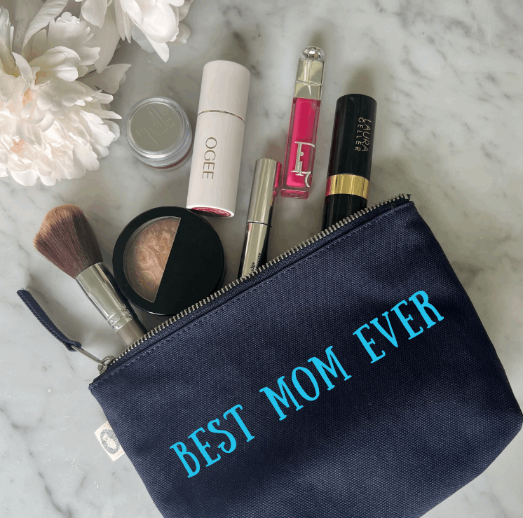 BEST MOM EVER - Navy Makeup Bag with Capri Blue - NEW! - Quilted Koala