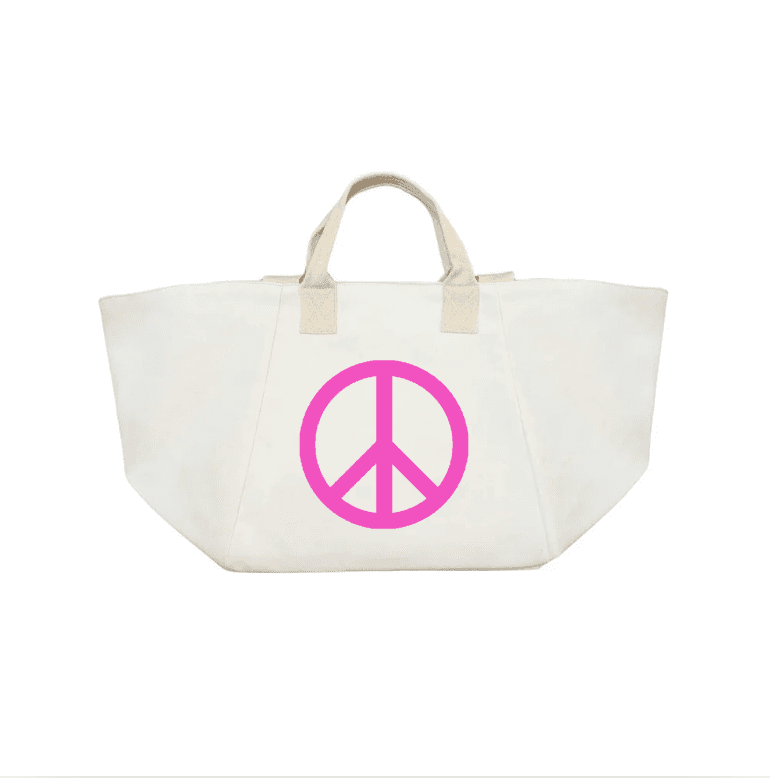 Natural Chelsea Bag with Neon Pink BOLD PEACE SIGN - Quilted Koala