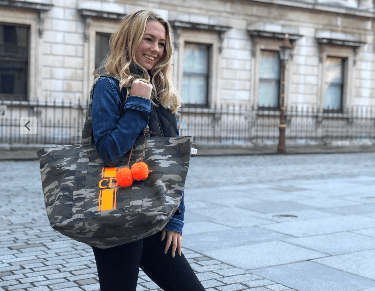 Large Zipper Tote: Green Camouflage - Quilted Koala