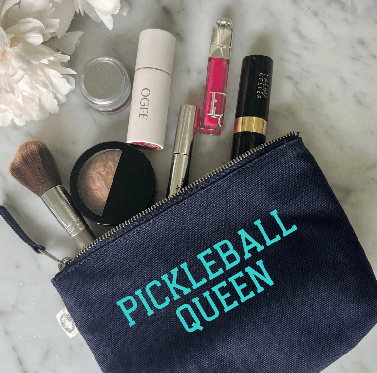 PICKLEBALL QUEEN Makeup Bag- Navy with Aqua NEW! - Quilted Koala