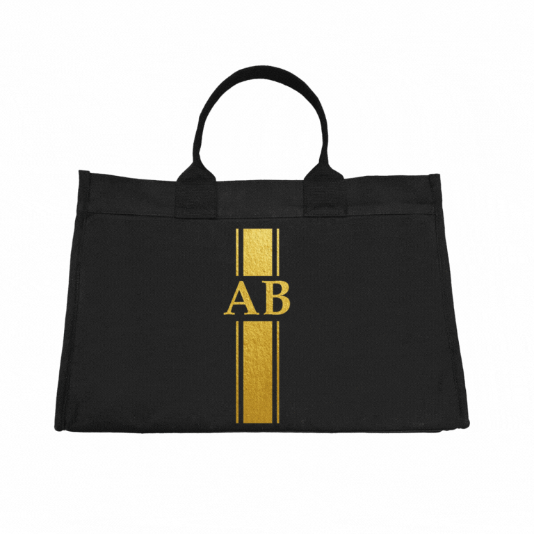 Anywhere Bag - Zip-Top Travel Tote with Trolley Sleeve (Black) with MONOGRAM STRIPE - Quilted Koala