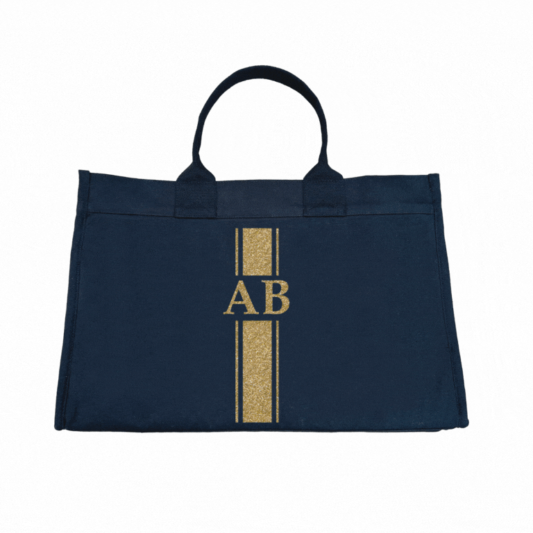 Anywhere Bag - Zip-Top Tote with Trolley Sleeve MONOGRAM STRIPE (Navy) - Quilted Koala