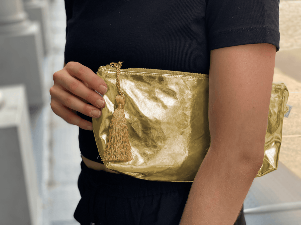 Gold Metallic Hold Me Clutch - Quilted Koala