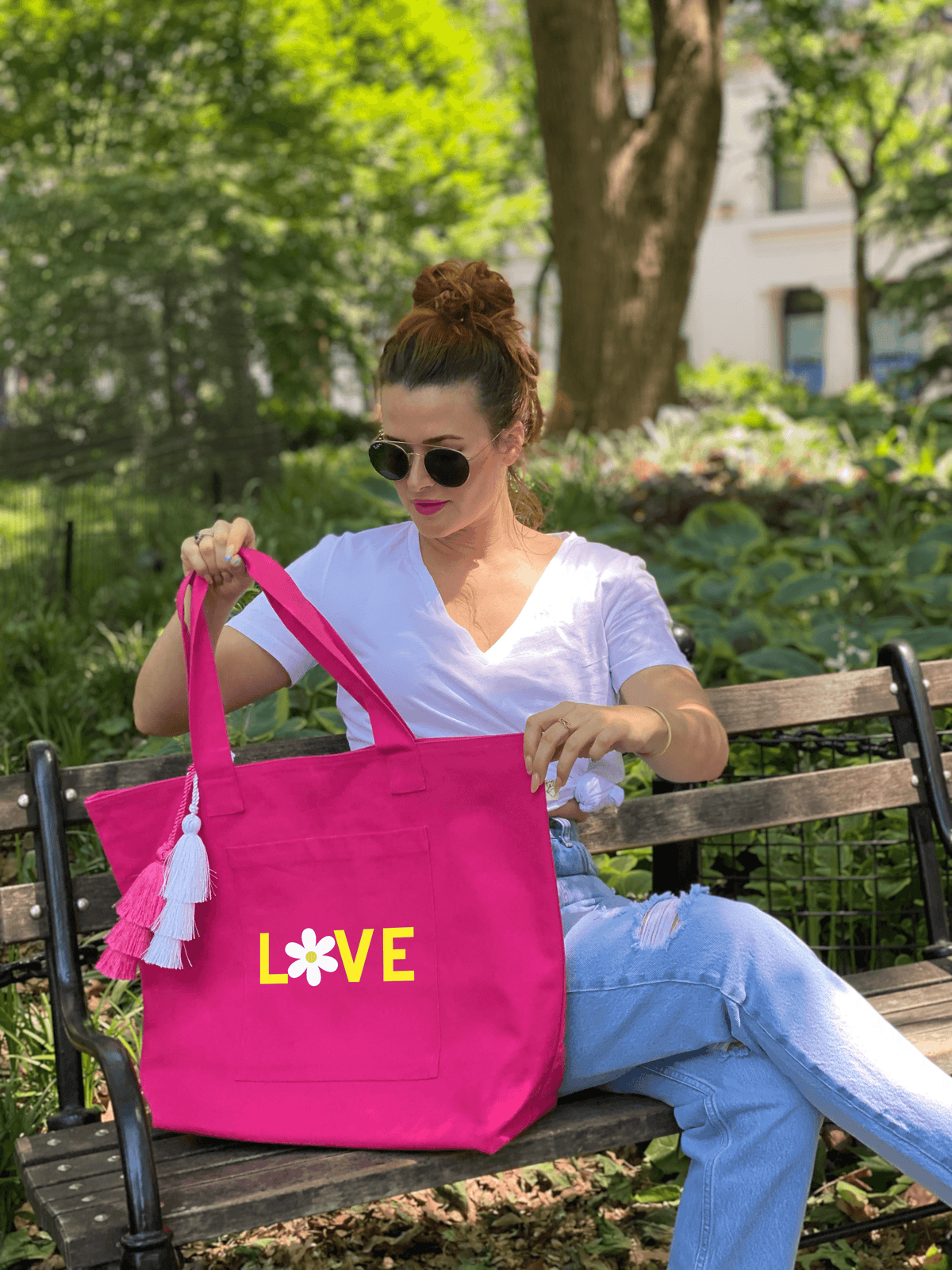 Hot Pink Everything Bag Yellow/White Daisy LOVE - Quilted Koala