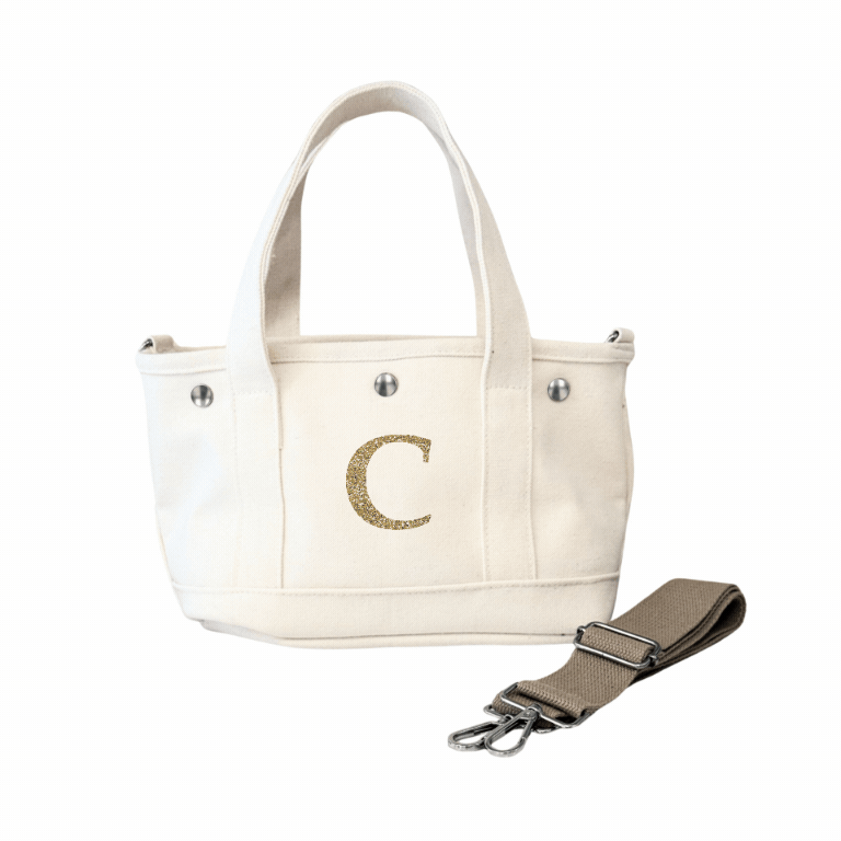 The Seaport Boat Bag - Natural Canvas Single Letter Monogram - Quilted Koala