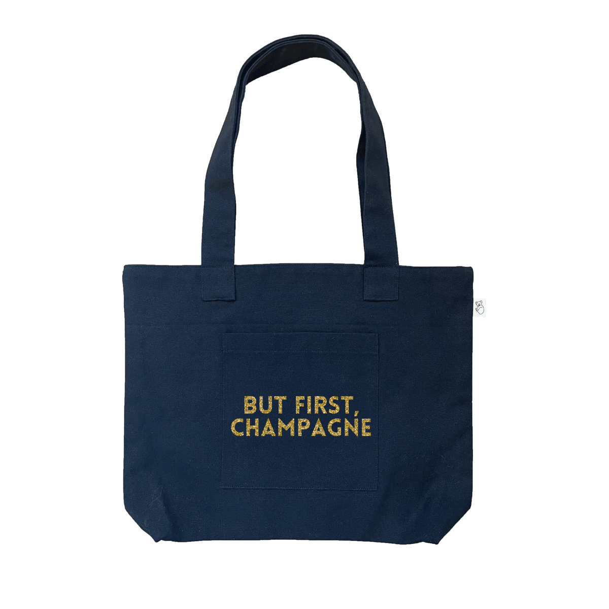 Navy Midi Everything Bag - Gold Glitter But First, Champagne - Quilted Koala