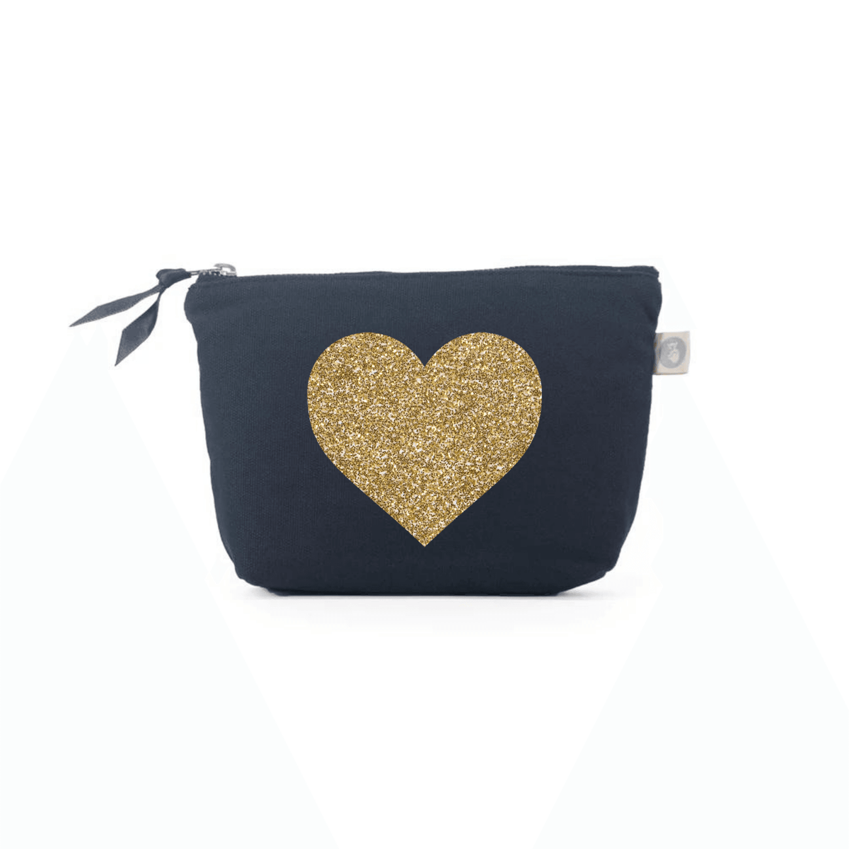 Navy Makeup Bag Gold Glitter Heart - Quilted Koala