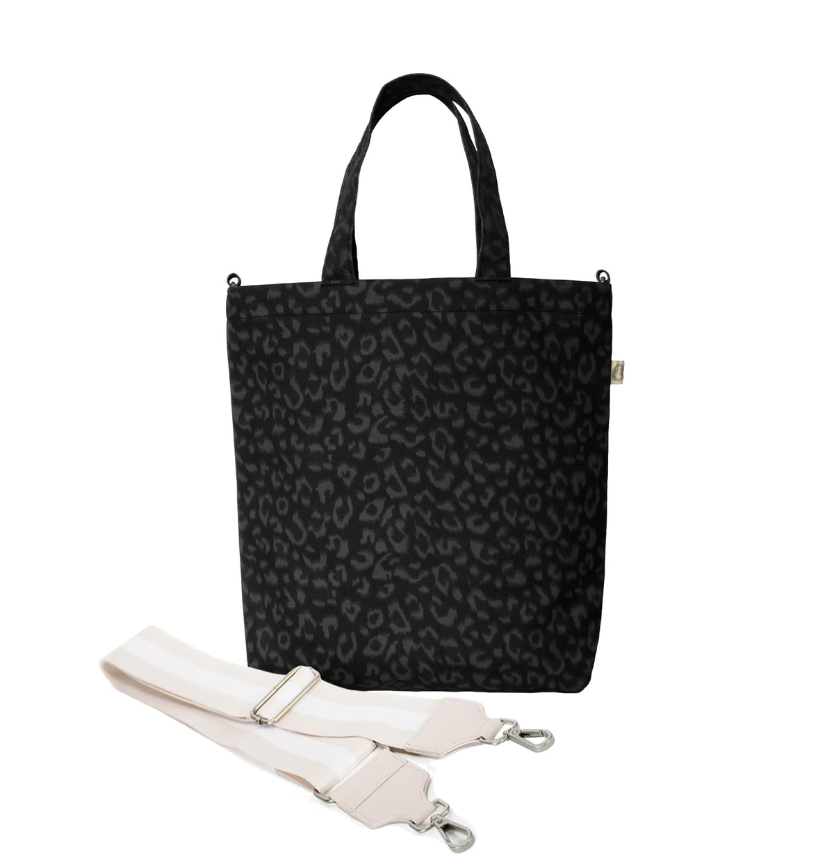 Monogram Stripe - Town Crossbody Bag: Black Leopard Coated Canvas - Quilted Koala