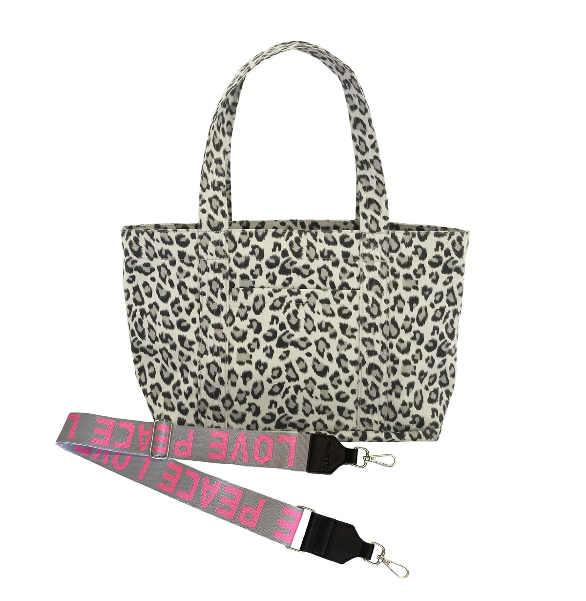 Split Letter Monogram - Midi Zipper Tote: Leopard - Quilted Koala