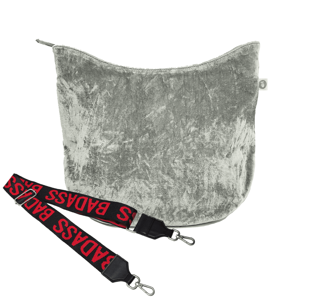 City Bag: Grey Crushed Velvet with FREE STRAP - Quilted Koala