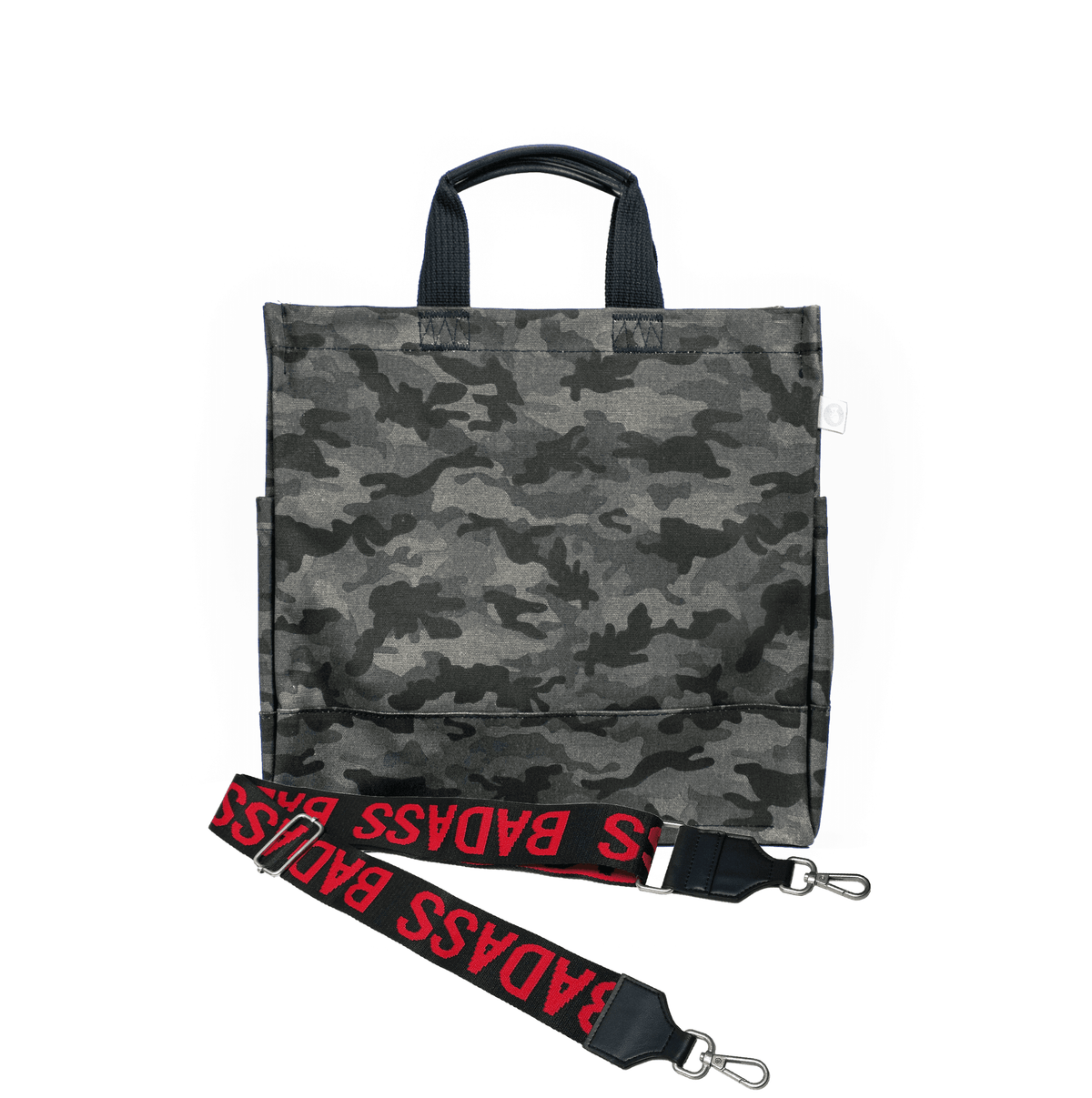 Split Letter Monogram Black Camo North South Bag with Stripe Strap - Quilted Koala