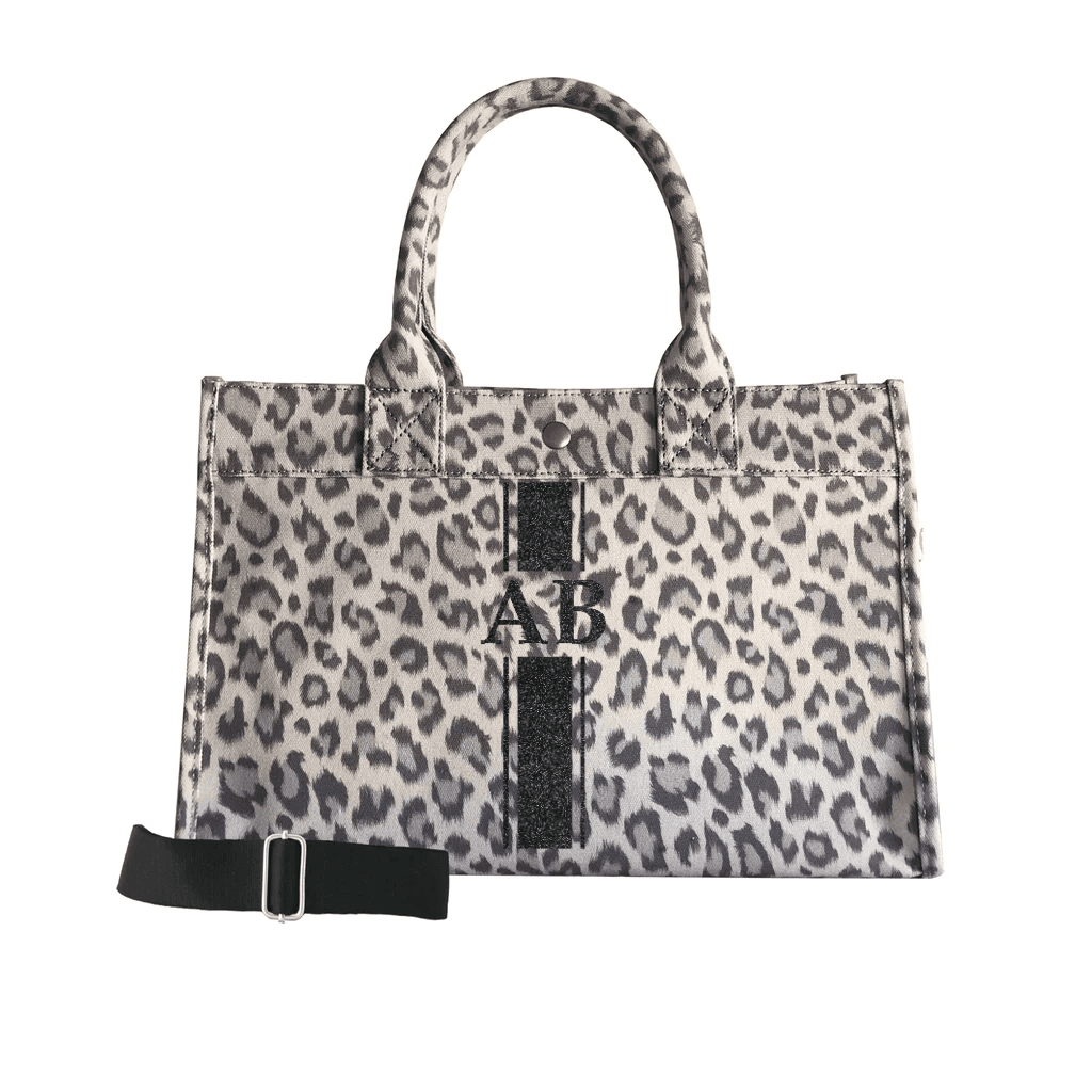 Monogram Stripe: Midi East West Bag- Grey Leopard - Quilted Koala