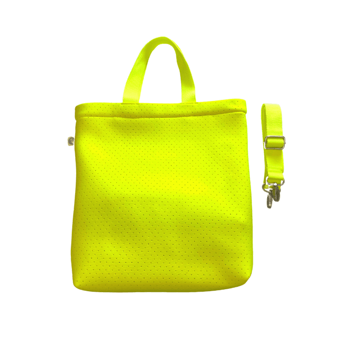 Neon Yellow Neoprene Town Bag with Peace Sign Paracord Charm - Quilted Koala