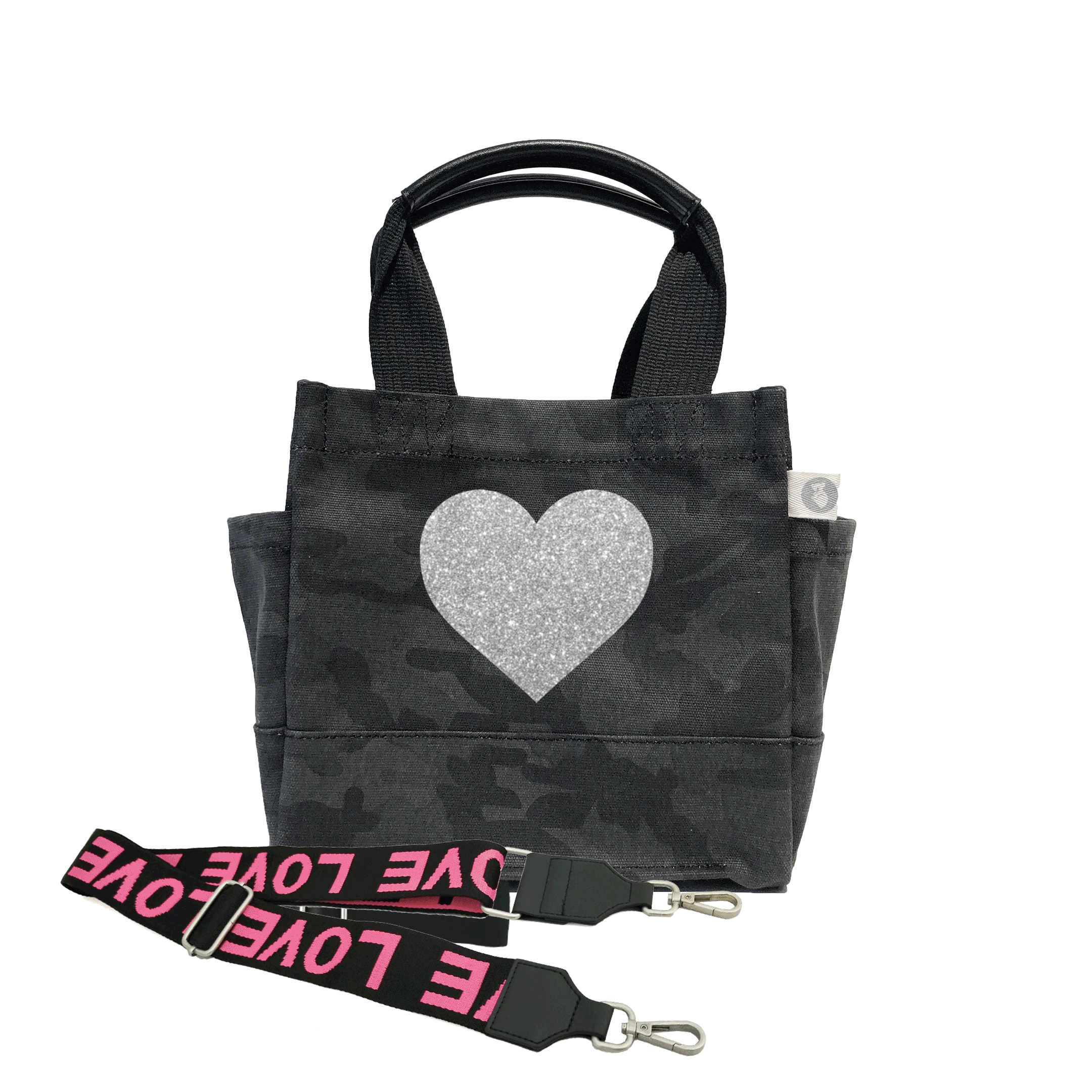 Mini Luxe North South Bag: Black Camouflage - Quilted Koala