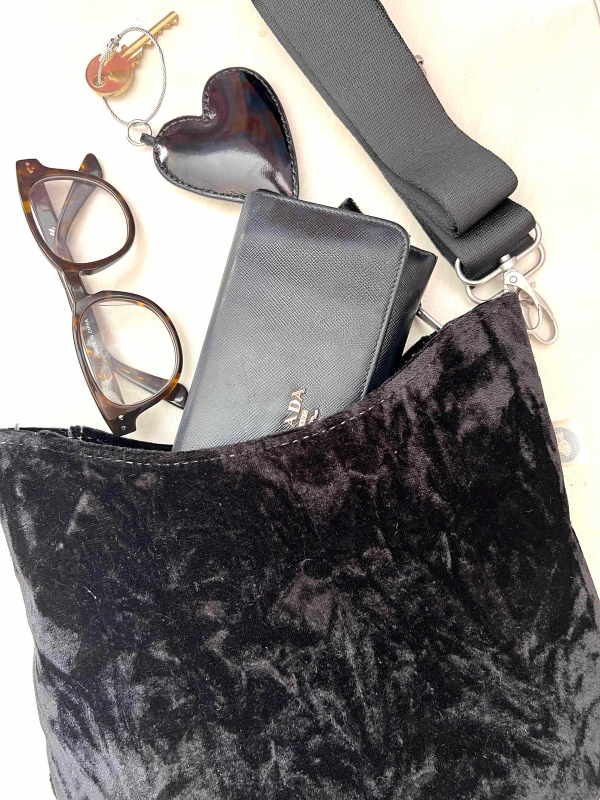 Mini City Bag - Black Velvet + FREE Black/Red BADASS Luxe Strap - Quilted Koala
