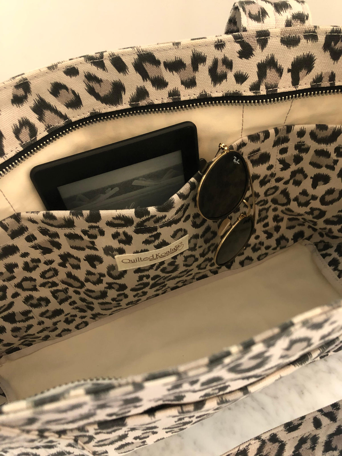 Leopard Midi Zipper Tote + FREE Red Tassel - Quilted Koala