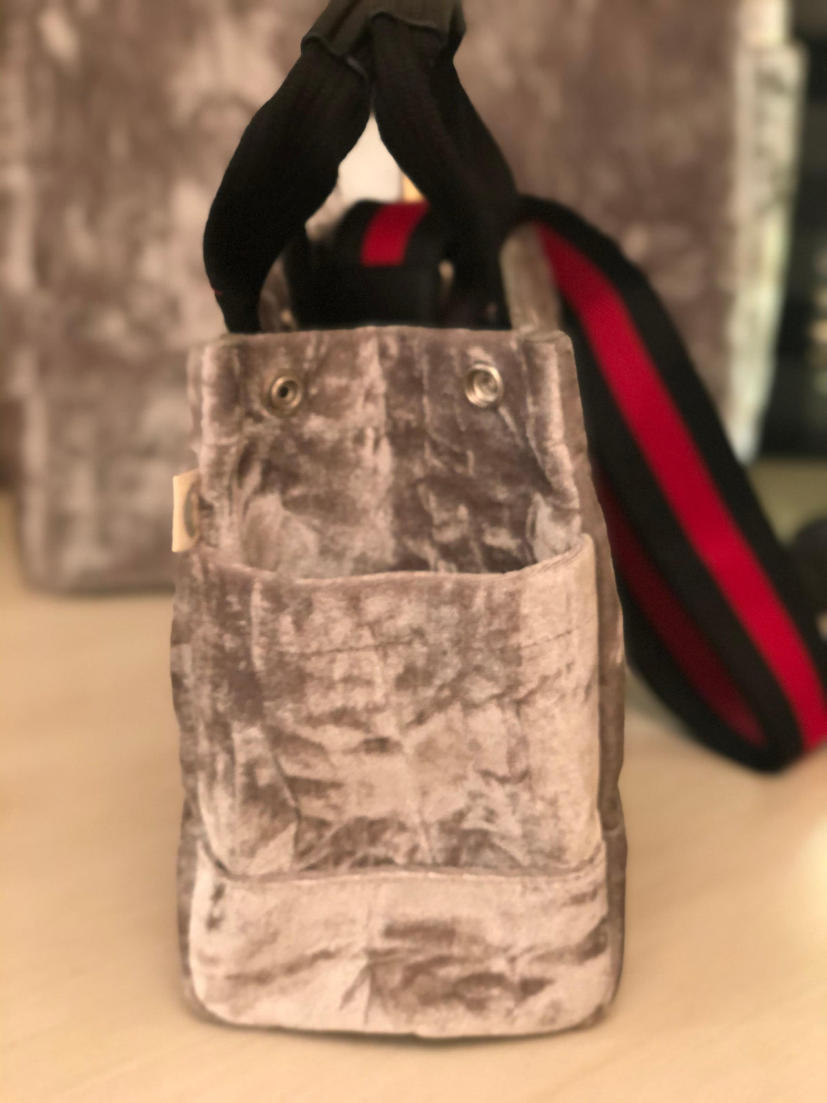 Mini Luxe North South: Grey Crushed Velvet - Quilted Koala